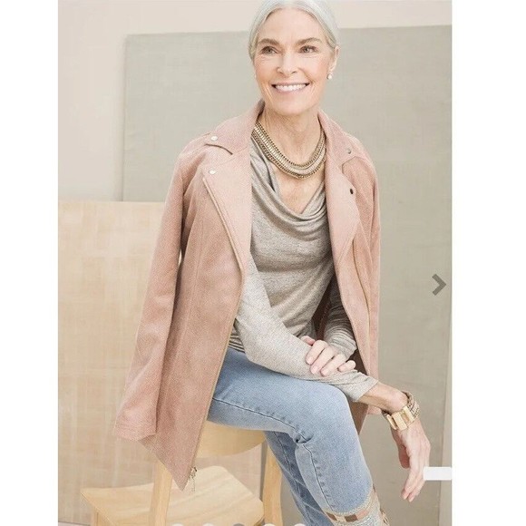 Chico’s NWT Faux Suede Elongated Moto Zippered Pink Jacket Size 1 Or Med Womens - Picture 5 of 16